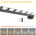 Ralbay 6 Lights Black Bathroom Lights Fixtures 40.4inch Dimmable 5 Color Temperature Black Acrylic Modern Matte Black Vanity Light for Bathroom