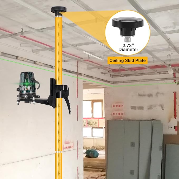 12Ft/3.7M Professional Telescoping Laser Level Pole with Tripod & Universal Mount - 1/4”-20 & 5/8”-11 Adapters | Adjustable Laser Pole Mount for Rotary/Line Lasers(Yellow)