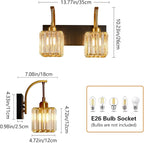 Crystal Vanity Lights 2-Light Black Gold Wall Lamp Modern Crystal Bathroom Light Fixtures Over Mirror 13.77" Long Bathroom Wall Sconce