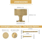 Urnew- 2 Pack Solid Brass Kitchen Cabinet Knobs Gold Dresser Drawer Knobs Knurled Door Pulls for Vanity Table Cupboard Closet Kitchen Hardware Gold