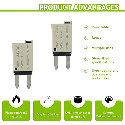25A DC 12V-32V Manual Reset Circuit Breaker ATM Low Profile T1 Mini Blade Fuses Breakers for Car Trucks Marine Boat RV Solar and More,2 Pack