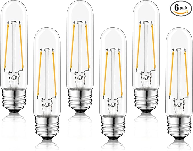 5 Inch T10 Tubular LED Light Bulbs,4000K Daylight Vintage E26 Edison Bulbs Dimmable,4W Equal 40 watt,400LM,UL-Certified Antique Glass Filament Bulbs for Chandeliers,Wall Sconces(6 Pack)
