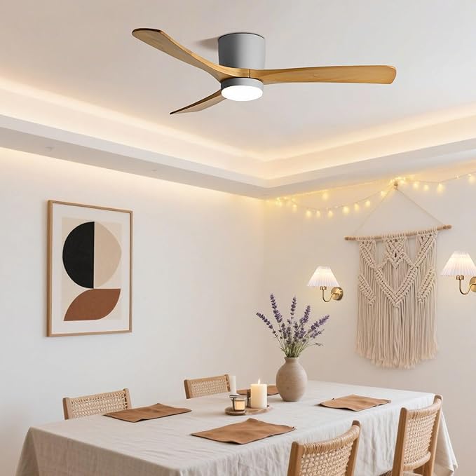 48in Quiet Ceiling Fans with Light ETL Listed Ceiling Fan Lights Living Room Bedroom ‎Remote Ceiling Lighs Fan Lighting 6 Gear Wind Speed Grey Ceiling Fan Light Wooden Fan Blades