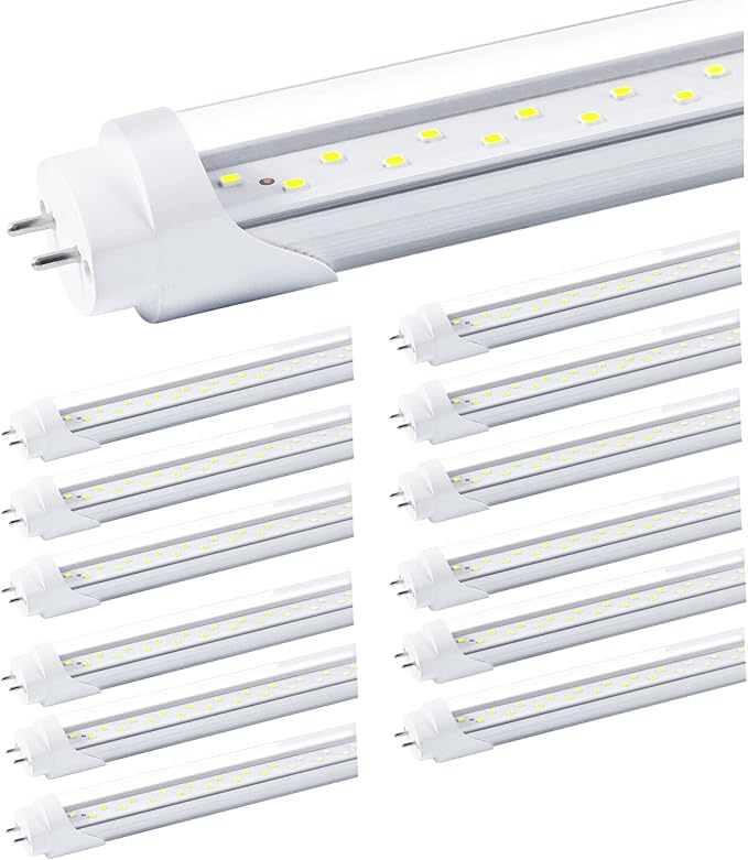 T8 LED Bulbs 4 Foot, 12-Pack 4FT LED Tube Light, 24W 3200LM, 5000K Daylight White, T8 Fluorescent Tube Replacement, Dual-Row Chips, Super Bright, Ballast Bypass, Dual-End Powered, Type B