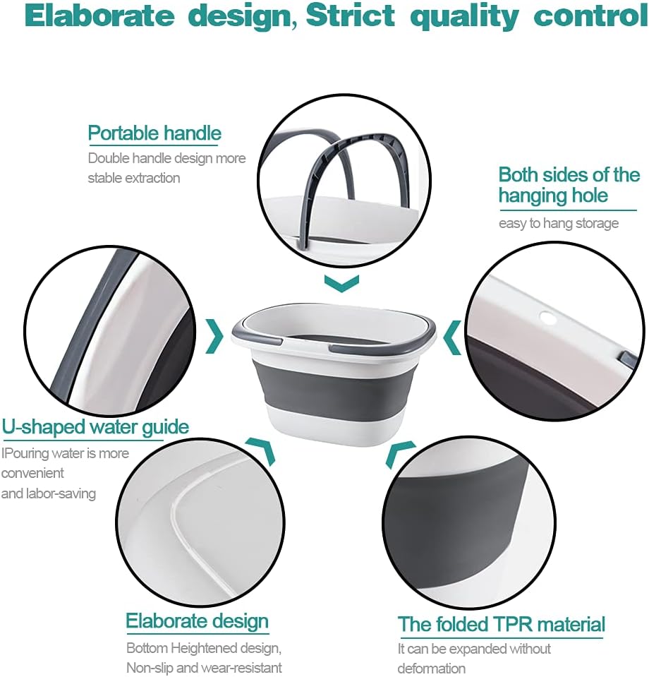 4.2 Gal(16L) Large Collapsible Plastic Bucket with Handle for House Cleaning, Space Saving Outdoor Multiuse Foldable Water Pail/Sink for Camping,Fishing,Ice(Grey)