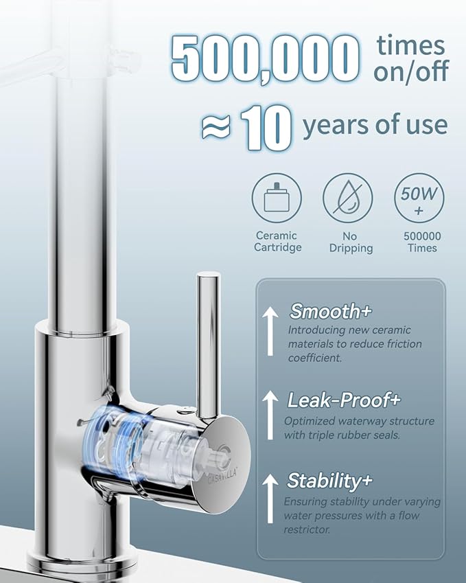 Kitchen Faucet with LED Light, Chrome Faucet with Soap Dispenser, Faucet for Kitchen Sink, Single Handle Stainless Steel Kitchen Sink Faucets with Pull Down Sprayer, Camper Farmhouse RV