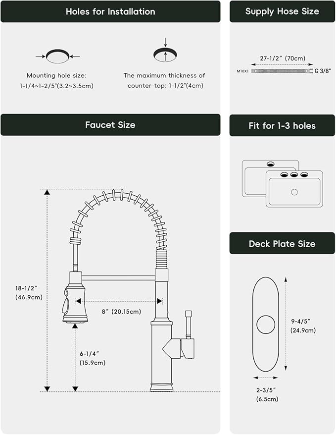 DAYONE Antique Brushed Gold Kitchen Sink Faucet with Pull Down Sprayer, 3 Modes Stainless Steel Spring Vintage Sink Faucet for Farmhouse Kitchen Bar Camper 1 or 3 Holes Single Handle