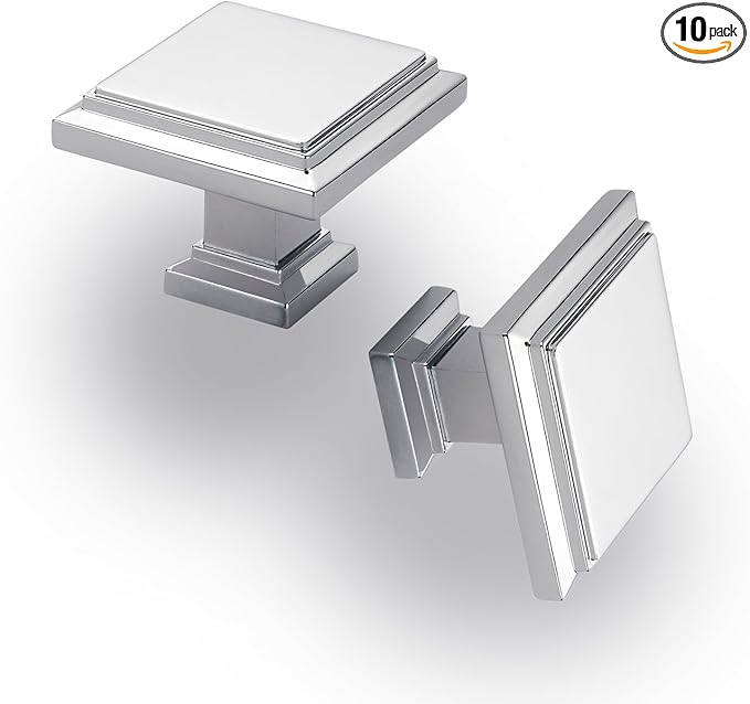 10 Pack Polished Chrome Cabinet Knobs Drawer Knobs Modern Cabinet Pulls Kitchen Cabinet Handles Kitchen Cabinet Hardware Timeless Drawer Pulls for Dresser Cupboard Wardrobe, Chrome(1x10)