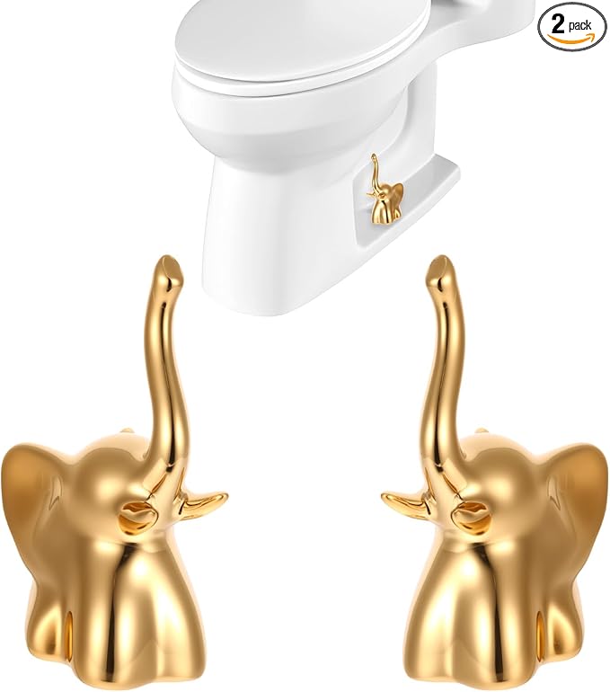 2PCS Toilet Bolt Covers Decorative, Ceramic Toilet Bolt Caps for Bottom Screws, Easy to Install Cute Bathroom Decor, Animal-Shaped Bowl Screw Cover Set Protectors for Modern Home (Gold, Elephant)