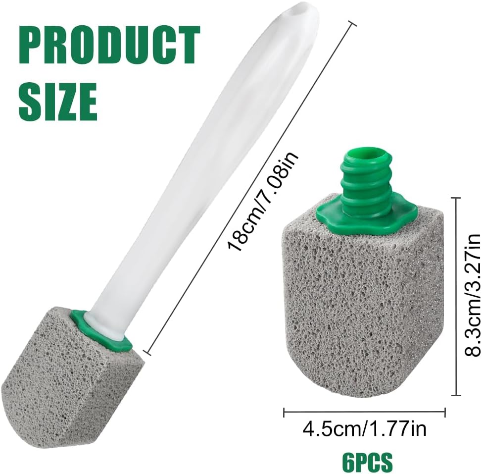 AUAUY 6 Pack Pumice Stone with Handle, Toilet Bowl Pumice Stone for Cleaning, Hard Water Toilet Ring Remover, 1 Cleaning Handle + 6 Pumice Stones for Cleaning Toilets, Bathtubs, Grills, Kitchen Sink