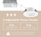 Builder Essential 5in 1,050 Lumens Round LED Recessed Light and Housing for Remodel or New Construction with Regressed Trim 3-Power Modes 8W-10W-12W, 5-CCT 2700-3000-3500-4000-5000K in White IC-Rated