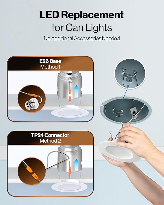 Sunco 24 Pack 6 Inch Recessed Light with Night Light, LED Can Lights Retrofit Lighting, 1000 LM, 12W, Selectable CCT 2700K/3000K/4000K/5000K/6000K, Dimmable, Damp Rated ETL
