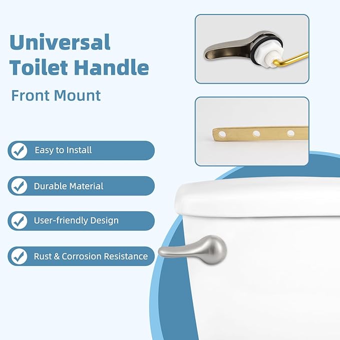 iFealClear Universal Front Mount Toilet Handle Replacement Kit with 2-Inch Rubber Toilet Flapper, Compatible with Kohler, American Standard, TOTO, Mansfield, Brushed Nickel