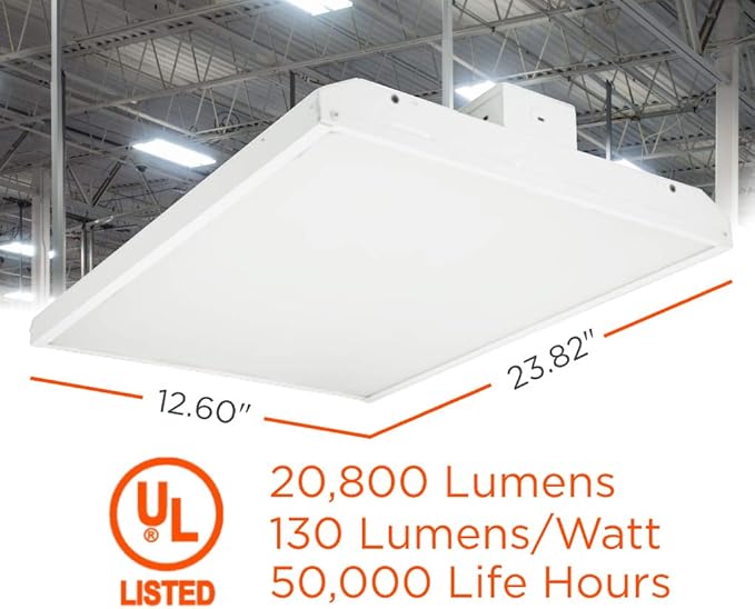 GoodBulb 160-Watt 2 Foot High Bay | 4000K Cool White Light Color | High Output 20800 Lumens | Wired 160W 100-277V High Bay | 50000 Life Hours 130LM/W