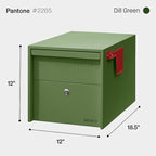 Adoorn Lockable Post Mount Mailbox | Small (Green). Size 12 x 12 x 18.5 (HxWxD) Anti-Theft Locking Mailbox with 2 Keys, Modern Mailbox with Flag, Weatherproof Mailboxes for Outside