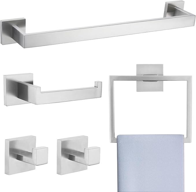 Brushed Nickel 5-Piece Bathroom Hardware Accessories Set-Towel Bar & Holder Set for Bathroom, SUS304 Stainless Steel Bathroom Accessories Set Wall Mounted,16-Inch
