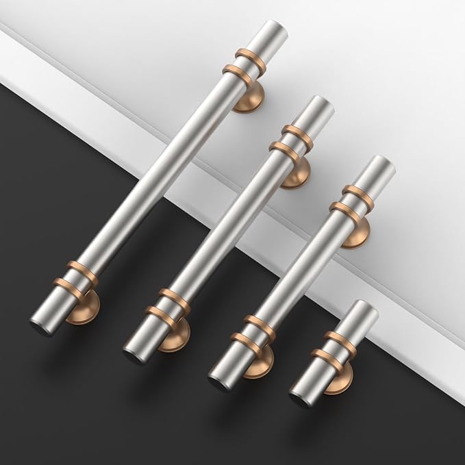 Asidrama 10 Pack 3 Inch(76mm) Brushed Satin Nickel and Champagne Bronze Kitchen Cabinet Handles, Cabinet Pulls Kitchen Cabinet Hardware Cupboard Handles Drawer Pulls