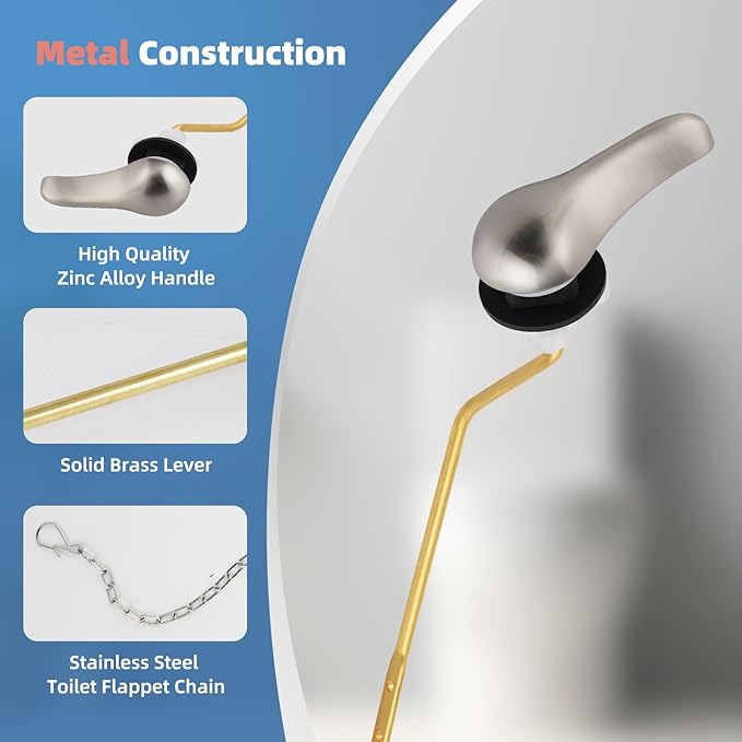 iFealClear Universal Metal Toilet Tank Flush Lever Replacement, Side Mount Toilet Handle Replacement Kit, Solid Brass Toilet Trip Lever Fits Most Toilets, Stainless Steel Chain, Brushed Nickel