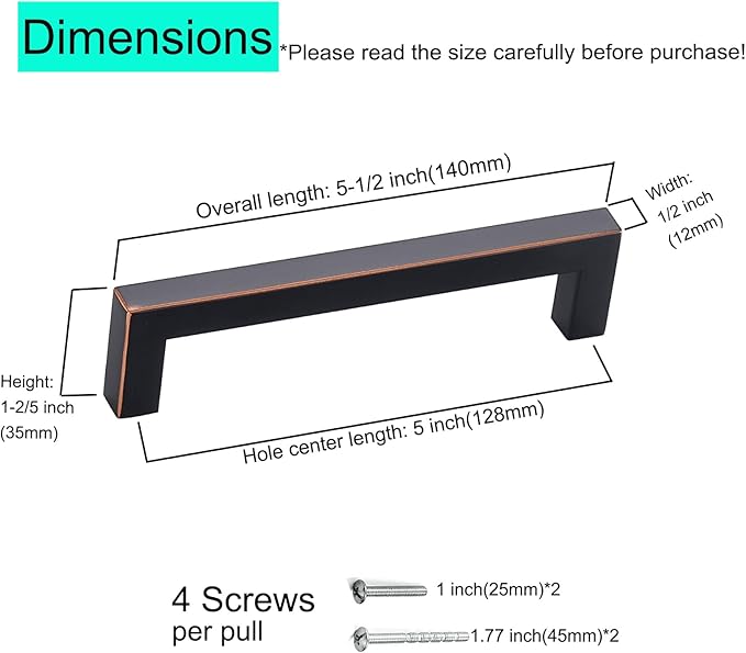 30 Pack Oil Rubbed Bronze Cabinet Pulls 5 Inch Hole Centers Square Drawer Handles Bronze Cupboard Handles Kitchen Handles for Cabinets Modern Stainless Steel Cabinet Hardware