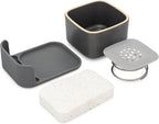 Full Circle Bubble Up Combo—Family Safe, Formaldehyde-Free-Gray Ceramic Soap Dish with Plant-Based Sponge & Bamboo Dish Brush-Versatile Kitchen Scrub Brush Set for Pots, Pans,Counter & Sink,Gray