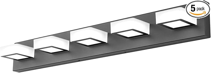 Ralbay Dimmable Matte Black Vanity Light Modern 5 Lights Acrylic Stainless Steel Vanity Wall Light Over Mirror Long LED Modern Bathroom Vanity Lighting Fixtures