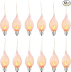 Christmas Flicker Flame Candle Light Bulbs, Country Style Silicone Dipped Flickering Replacement Bulbs for Electric Window Candles, Chandelier, E12 Candelabra Base, 1Watt, 120 Volt, 12 Pack