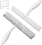 Shower Squeegee for Glass Doors & Microfiber Scrubber Kit 11Inch Window Washing Tools with Non-Slip Handle and Adhesive Hook