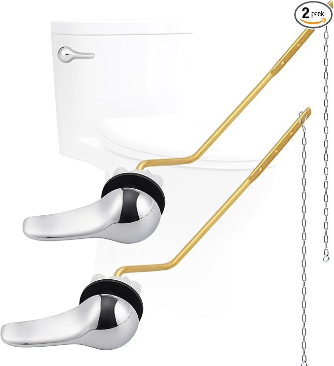 Hygie Rinse 2PCS Universal Metal Toilet Handle Replacement Kit Side Mount Toilet Lever Compatible with TOTO/Glacier Bay/Gerber, Toilet Flush Handle with Flapper Chain, Chrome
