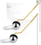 Hygie Rinse 2PCS Universal Metal Toilet Handle Replacement Kit Side Mount Toilet Lever Compatible with TOTO/Glacier Bay/Gerber, Toilet Flush Handle with Flapper Chain, Chrome