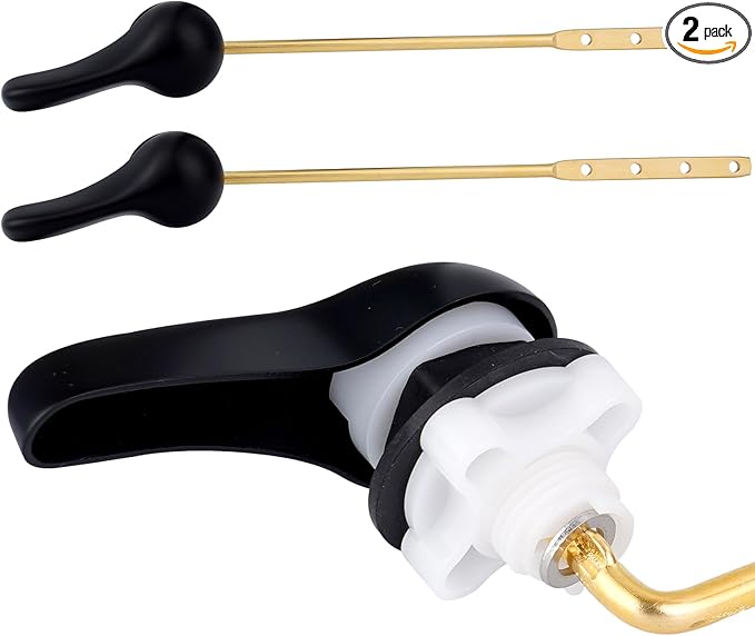 iFealClear 2-Pack Toilet Handle Replacement Kit, Universal Front-Mount Tank Flush Lever, Solid Brass Trip Lever - Matte Black