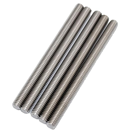 3/8"-16 Fully Threaded Rod Studs 5 Pack 5" Long Threaded Screw 304 Stainless Steel Right Hand Threads All Threaded Rod Studs for Anchor Bolts Clamps Hangers U-Bolts