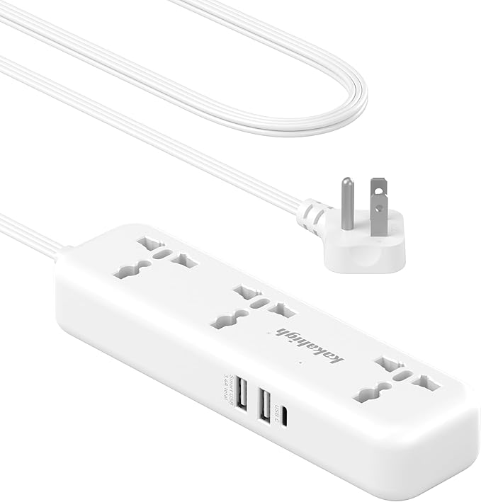 US Plug Adapter with USB Ports, Universal Extension Cord 5 FT, European, UK, Australia, India to US Plug Adapter for Travel & Life, Accepts Type A/B/C/D/E/F/G/H/I/J/K/L/N/O Plugs, White