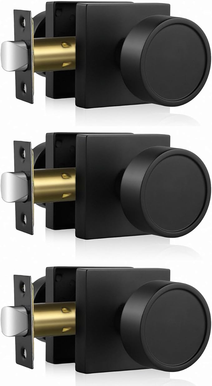 Haidms Black Passage Door Knobs Interior, Heavy Duty Round No Key Matte Black Closet Door Knobs for Hall Closet, Passage Doorknobs Hallway (3 Pack)