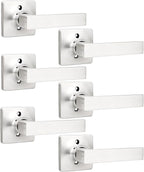 GOBEKOR 6 Pack Half Dummy Lever Door Handles Brushed Nickel Straight Door Lever Non-Turning Lock Square Interior Closet French Door Handles