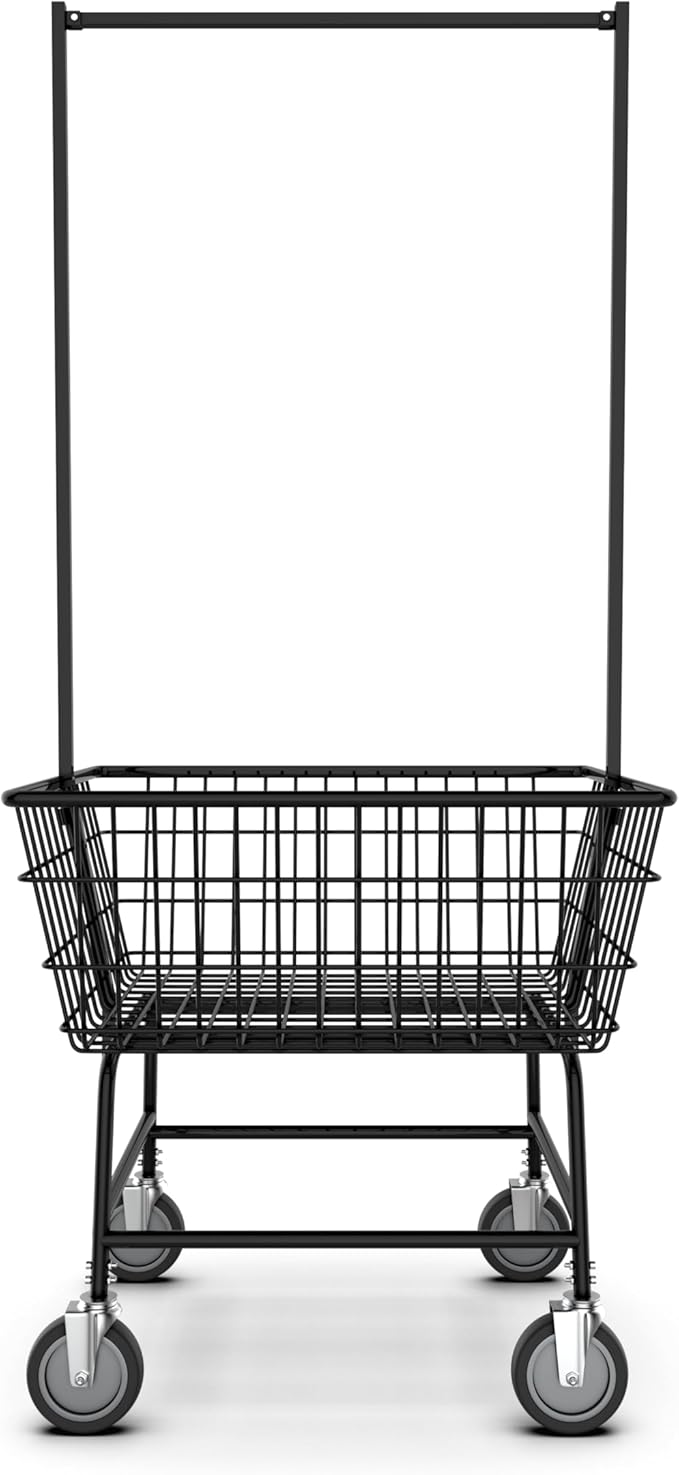 LVP Big Brother Commercial Laundry Cart with Dual Pole Rack 2.78 Bushels (Matte Black Vinyl Rust Coating, Regular)