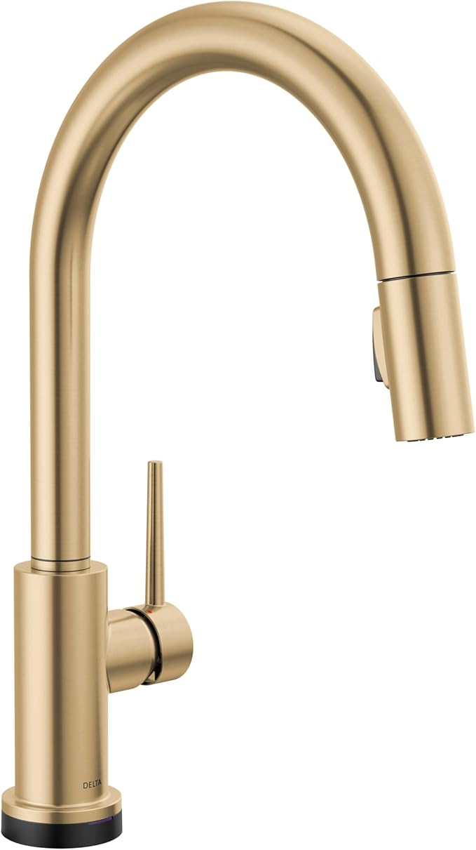 Delta Trinsic Touchless Kitchen Faucet with Touch Technology, Brushed Gold Kitchen Sink Faucet with Pull Down Sprayer, Single Hole, Champagne Bronze 9159TL-CZ-DST
