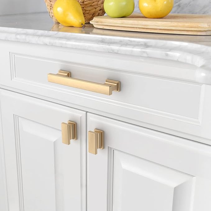 Asidrama 10 Pack 3.75 Inch(96mm) Brushed Brass Kitchen Cabinet Handles, Cabinet Pulls Kitchen Cabinet Hardware for Cupboard Drawer Pulls