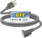 6ft Outdoor Extension Cord for Christmas Decorations - 16/3 Heavy Duty SJTW Waterproof Gray Electrical Cable with 3 Prong Grounded Plug for Safety, Great for Lawn and Major Appliances