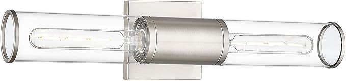 Bathroom Light Fixtures, Brushed Nickel Vanity Lights Over Mirror with Cleae Glass Shade, 2-Light Modern Wall Sconces Up and Down Wall Lamp for Bathroom Bedroom Hallway, VL834-BN-CH