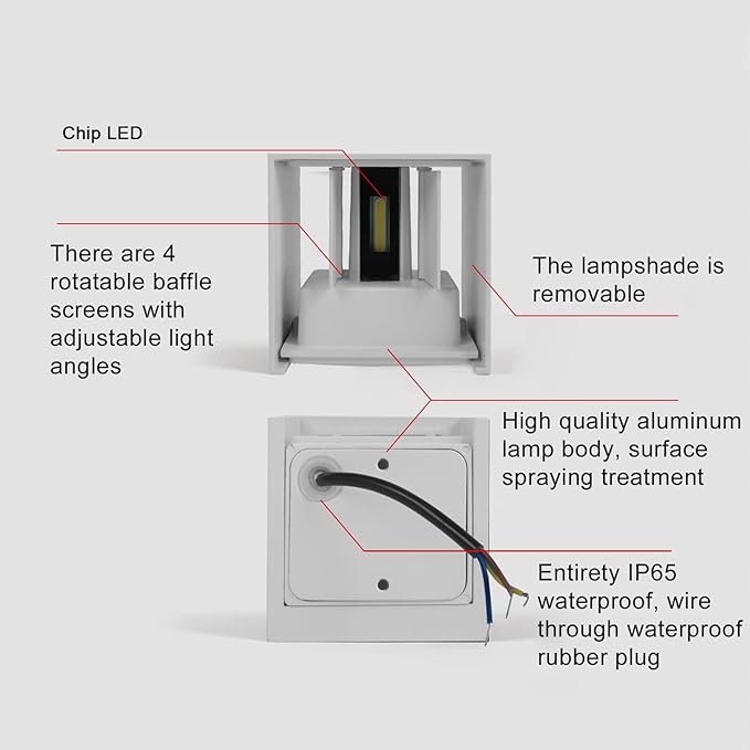 4 PCS LED 12W Outdoor Wall Lights Sconces Exterior/Interior Up and Down Lights IP65 Waterproof Modern Outdoor Lighting Fixtures Square Aluminum Exterior Wall Mount Light White 4000K Natural Lights