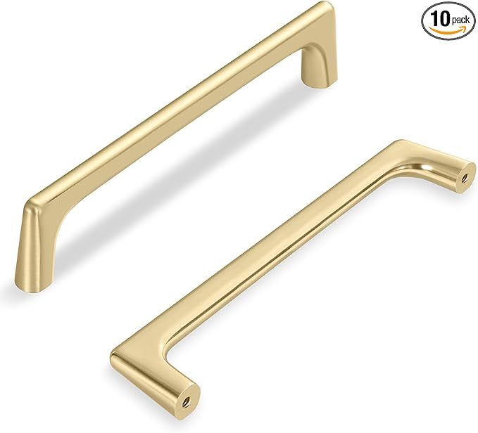 10 Pack 5 Inch(128mm) Hole Center Modern Brushed Gold Cabinet Pull Handle Timeless Vanity Drawer Pull Handle Classic Cabinet Hardware for Kitchen Dresser Bathroom, Screws Included, B-Gold(5x10)