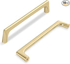 10 Pack 5 Inch(128mm) Hole Center Modern Brushed Gold Cabinet Pull Handle Timeless Vanity Drawer Pull Handle Classic Cabinet Hardware for Kitchen Dresser Bathroom, Screws Included, B-Gold(5x10)