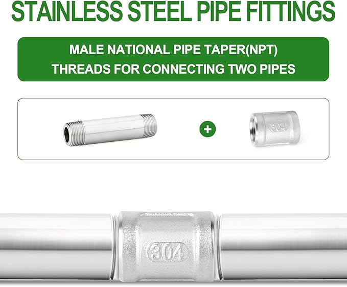 TAISHER 2PCS Stainless Steel Pipe Fittings, 1" NPT Male x 1" NPT Male Threaded, 8" Length Thickened Nipple Cast Pipe