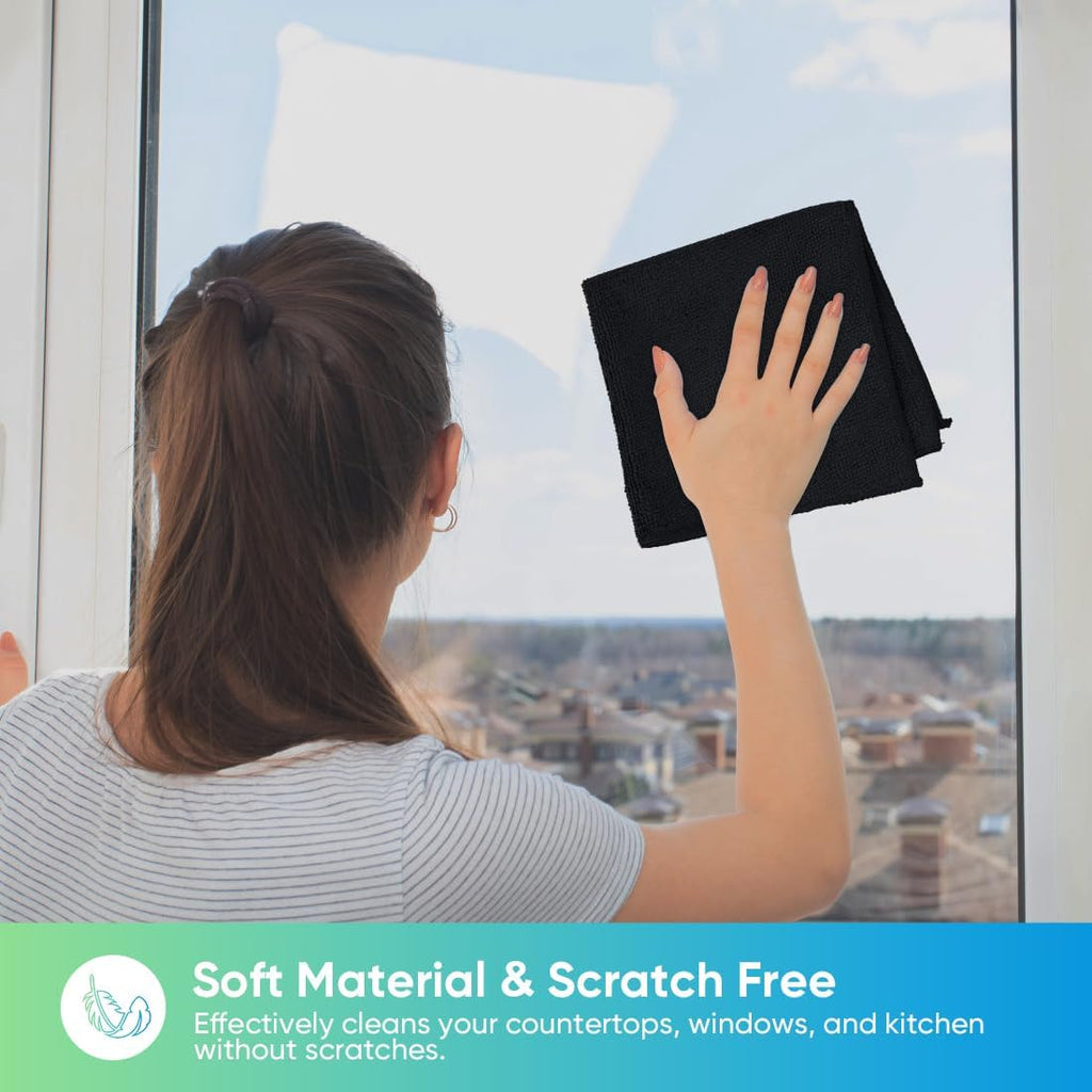 HOMEXCEL Black Microfiber Cleaning Cloth, 24 Pack Cleaning Towels for Kitchen, Lint Free, Scratch-Free, Highly Absorbent, and Reusable Cleaning Rags for House, Window and Glass, Cars, 11.5 X11.5 inch