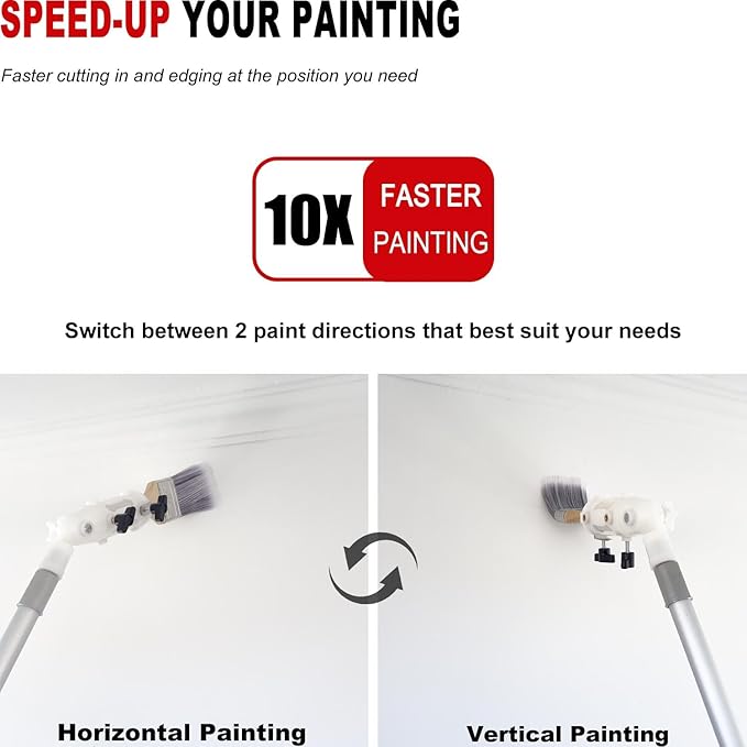 Multi Angle Paint Brush Extender V2, Long Handle Paint Brush, Extension Pole Attachments for Paint Roller, Paint Edger Tool for High Ceilings, Corner Painting Tool for Paint Extension Pole (White)