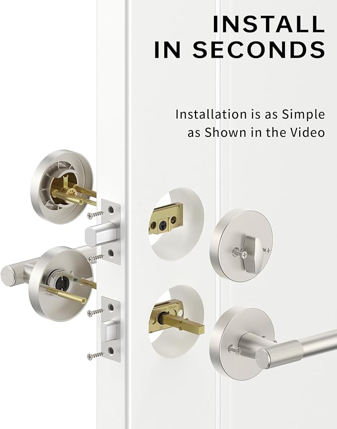 Asidrama Premium Satin Nickel Zinc-Alloy Front Door Lock Set: Double Cylinder Deadbolt, Heavy Duty Security Handleset for Left/Right Exterior Doors, Universal Entry Locks (2 Pack)