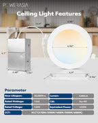 2 Pack Recessed Lighting 6 Inch with Junction Box, 2700K/3000K/4000K/5000K/6000K Dimmable Flush Mount Ceiling Light, 15W 1200lm Canless Recessed Lighting-ETL and Energy Star Certified