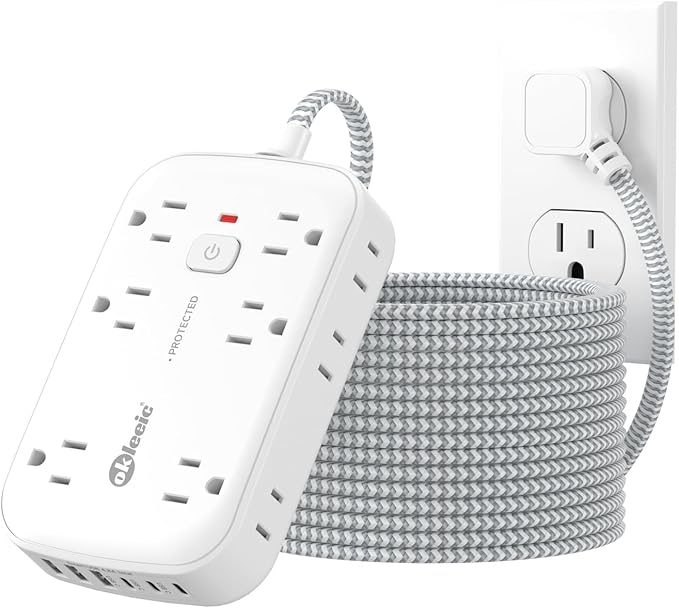 2100J Surge Protector Power Strip - 15 Ft Extension Cord with 6 USB Charging Station and 12 Outlets, Flat Plug Long Thin Extension Cord with Multiple Outlets Wall Mount for Home Office Dorm