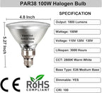 4pcs High Output 1800LM PAR38 Flood Light Bulbs, 100W Dimmable Warm White 2800K, E26 Base, Long Lasting Halogen Outdoor Flood Lights