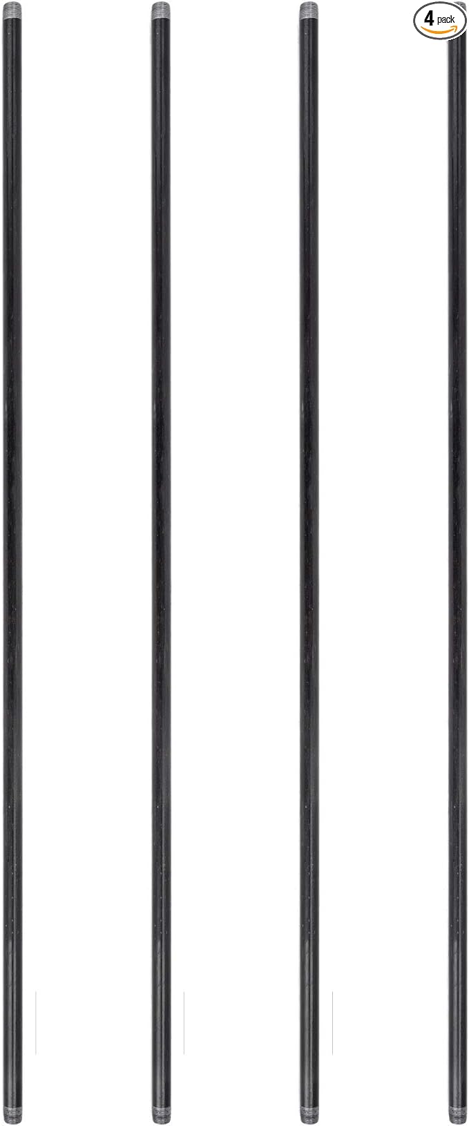 PIPE DÉCOR 1/2” x 48” Malleable Cast Iron Pipe Nipple, Pre Cut Connectors, Industrial Steel Grey Fits Standard Half Inch Black Threaded Pipes Nipples and Fittings, Build Vintage DIY Furniture, 4 Pack